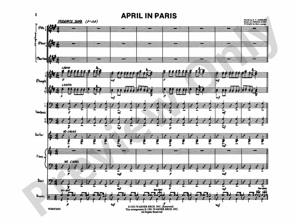 April in Paris (Grade 3) - Jazz Ensemble Conductor Score & Parts(Digital Download)