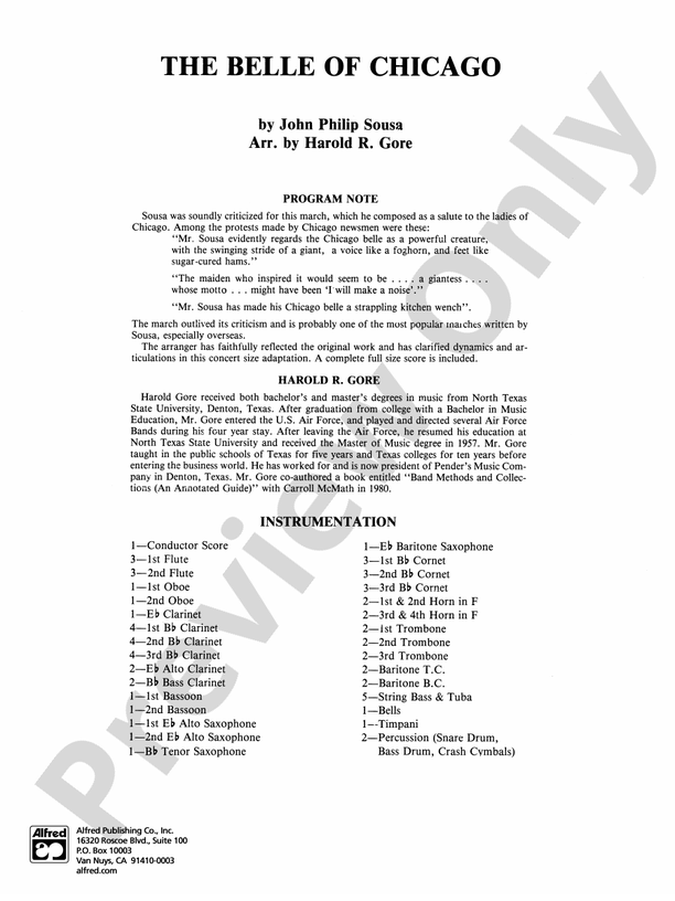 Belle of Chicago - Concert Band Conductor Score & Parts (Digital Download)