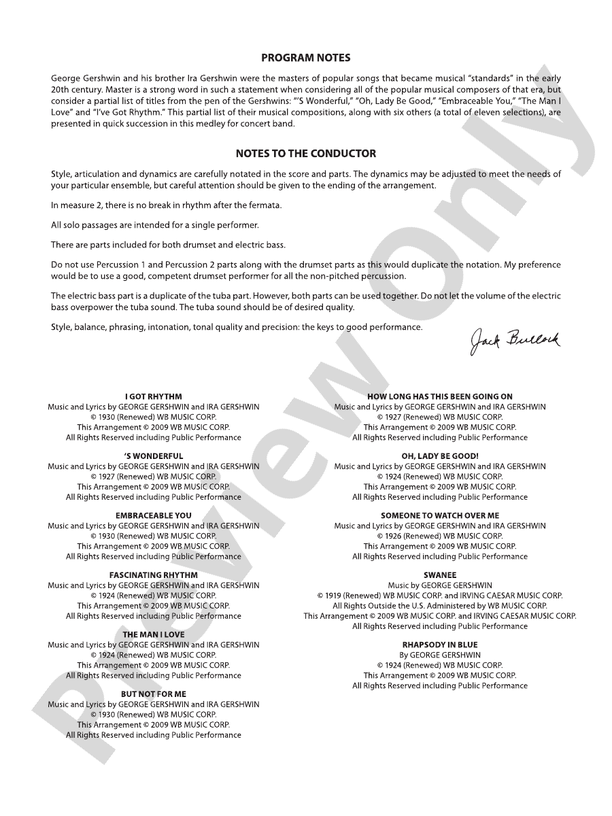 A Tribute to Gershwin - Concert Band Conductor Score & Parts (Digital Download)