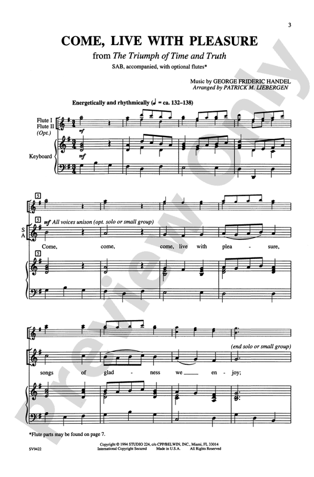 Come, Live with Pleasure – SAB Choral Octavo (Digital Download)