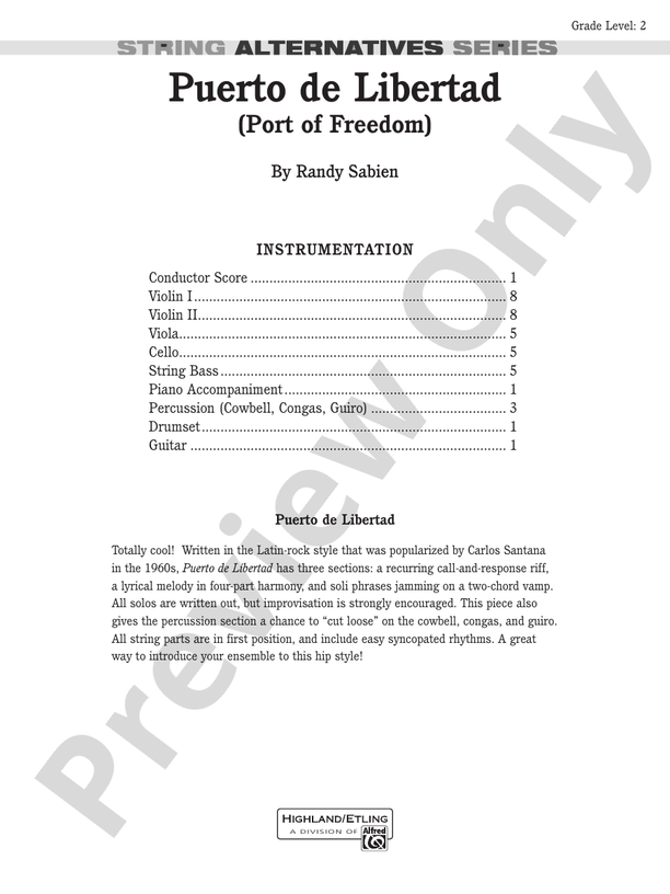 Puerto de Libertad (Port of Freedom) – String Orchestra Conductor Score & Parts (Digital Download)