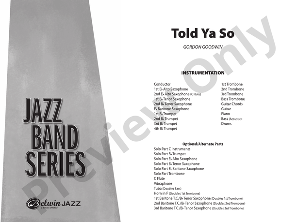Told Ya So - Jazz Ensemble Conductor Score & Parts(Digital Download)