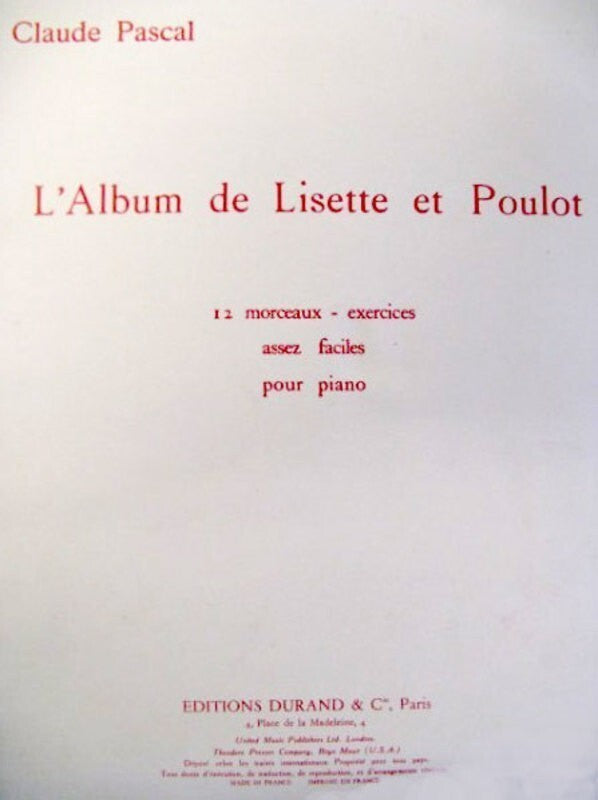 L'Album de Lisette et Poulot - 12 Exercises for Piano - Pascal
