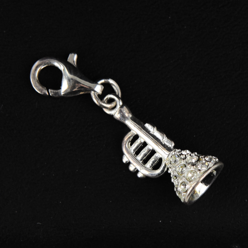 Sterling SIlver Trumpet Charm with Crystals. Clip-on.