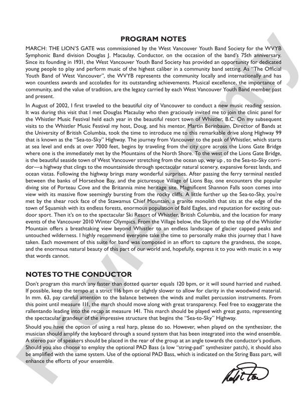 March: The Lion's Gate (Movement 1 from Sea to Sky) - Concert Band Conductor Score & Parts (Digital Download)