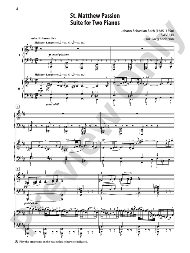 St. Matthew Passion Suite for Two Pianos - 2 Pianos, 4 Hands (Digital Download)