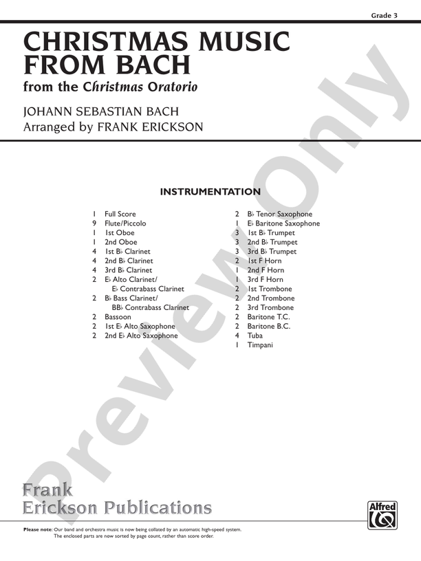 Christmas Music from Bach - Concert Band Conductor Score & Parts (Digital Download)