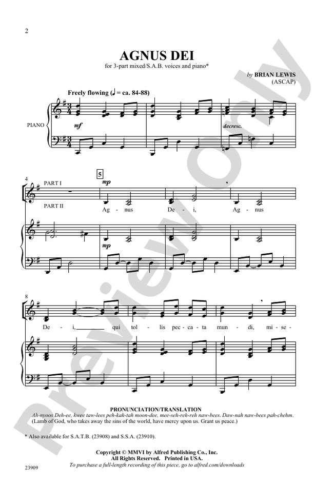 Agnus Dei - 3-Part/SAB Choral Octavo (Digital Download)