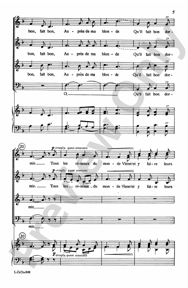 Aupres de ma Blonde – SATB Choral Octavo (Digital Download)