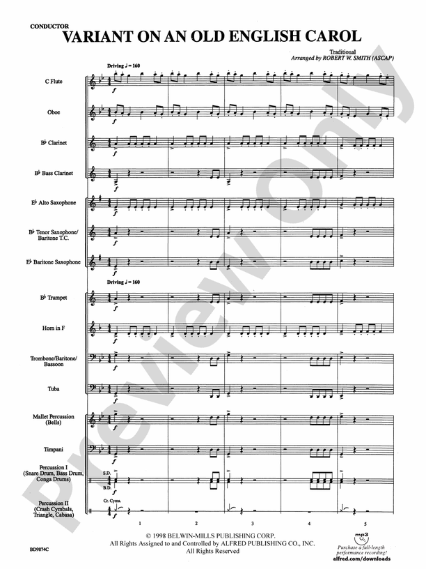Variant on an Old English Carol - Concert Band Conductor Score & Parts (Digital Download)