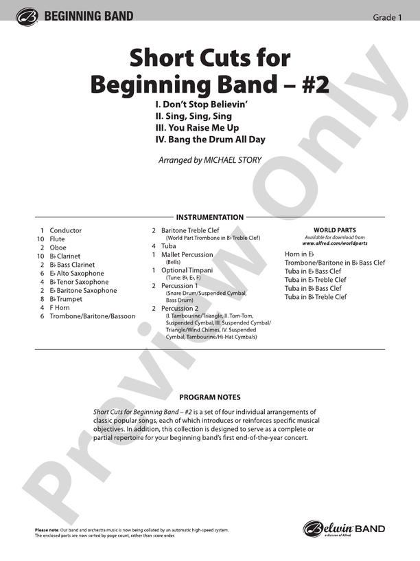 Short Cuts for Beginning Band -- #2 - Concert Band Conductor Score & Parts (Digital Download)