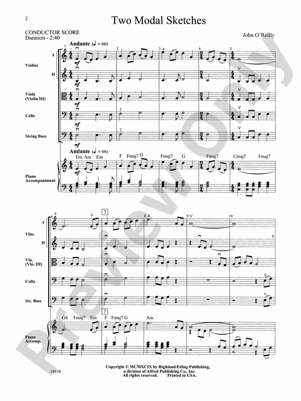 Two Modal Sketches – String Orchestra Conductor Score & Parts (Digital Download)