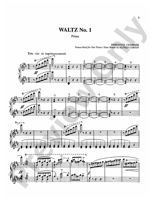Chabrier - Three Romantic Waltzes - 1 Piano, 4 Hands (Digital Download)
