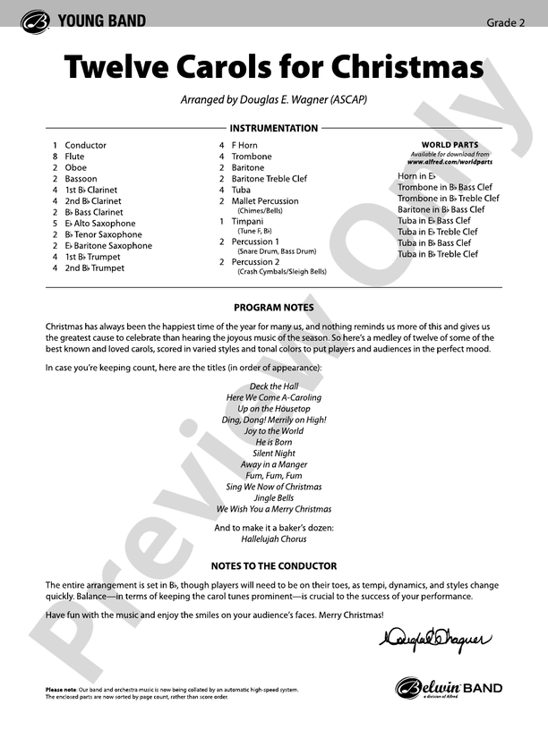Twelve Carols for Christmas - Concert Band Conductor Score & Parts (Digital Download)