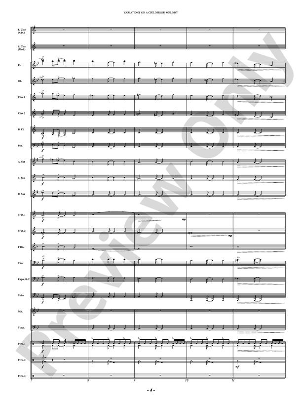 Variation On A Childhood Melody (for Solo Clarinet and Band) - Concert Band Conductor Score & Parts(Digital Download)