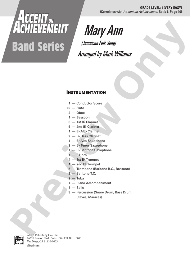 Mary Ann - Concert Band Conductor Score & Parts (Digital Download)