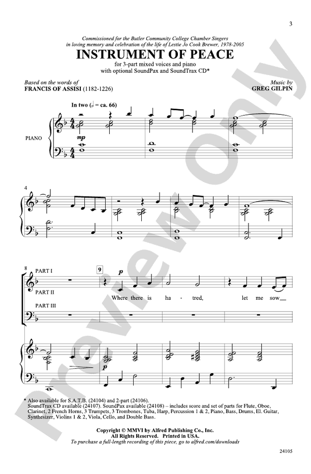 Instrument of Peace – 3-Part Mixed Choral Octavo (Digital Download)