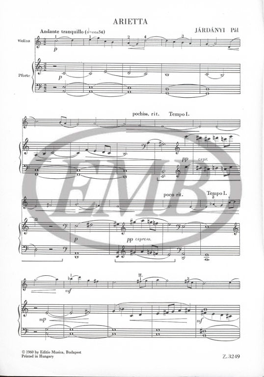 Jardanyi - Arietta - Violin/Piano Accompaniment EMB Z3249