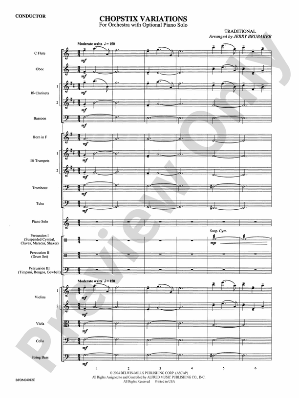 Chopstix Variations (with Opt. Piano Solo) – Ful Orchestra Conductor Score & Parts (Digital Download)