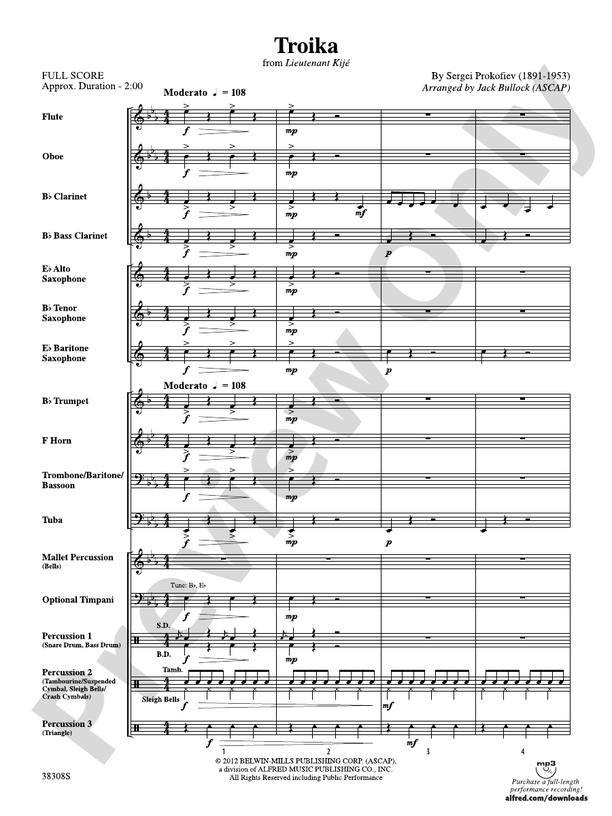Troika (from Lieutenant Kij√© Suite) - Concert Band Conductor Score & Parts (Digital Download)