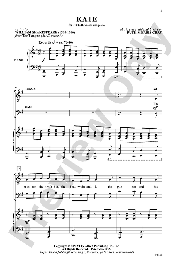 Kate – TTBB Choral Octavo (Digital Download)