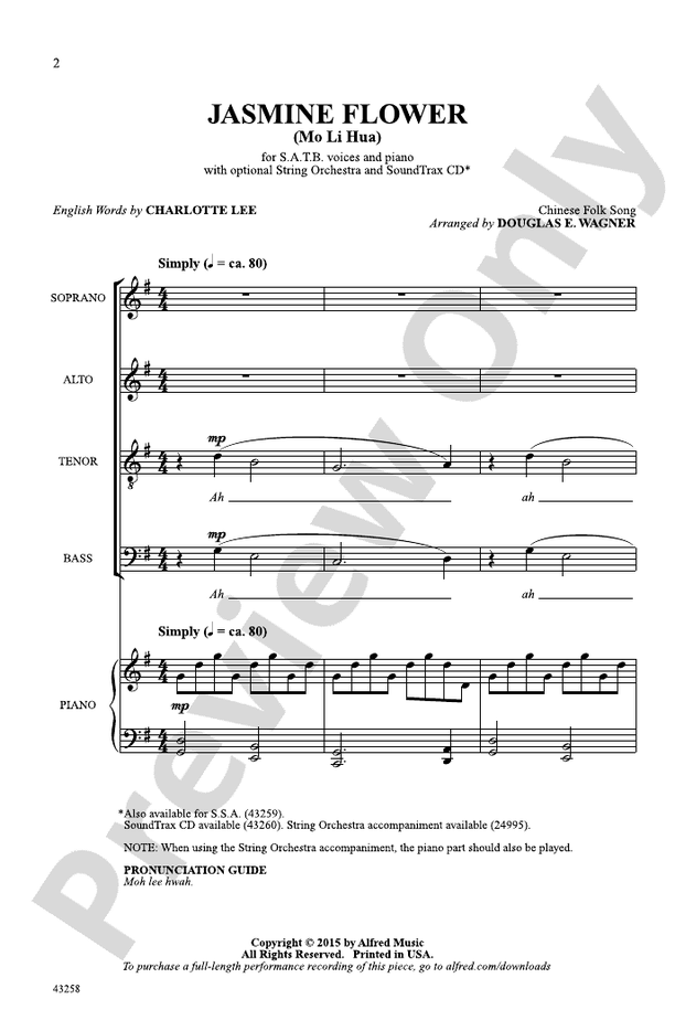 Jasmine Flower – SATB Choral Octavo - Digital Sheet Music Download (Digital Download)