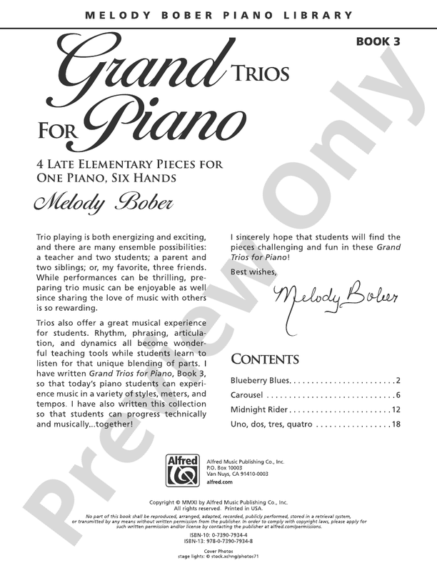 Grand Trios for Piano, Book 3: 4 Late Elementary Pieces for One Piano, Six Hands  (Digital Download)