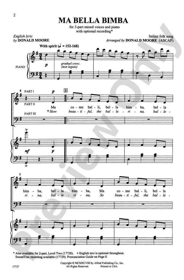 Ma Bella Bimba – 3-Part Mixed Choral Octavo (Digital Download)