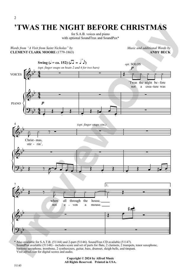 Twas the Night Before Christmas - SAB Choral Octavo (Digital Download)