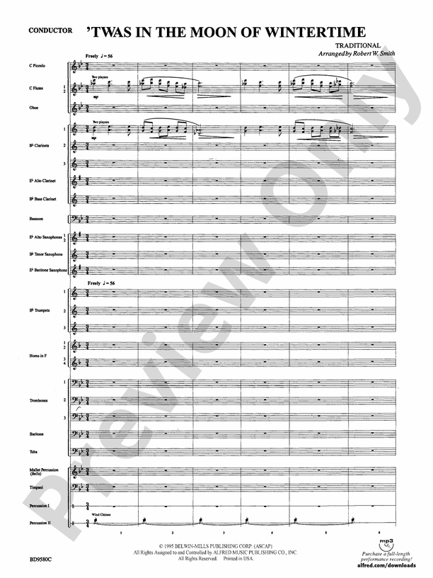 Twas in the Moon of Wintertime (Grade 4) - Concert Band Conductor Score & Parts (Digital Download)