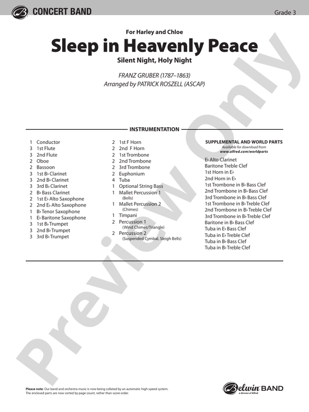 Sleep in Heavenly Peace - Concert Band Conductor Score & Parts (Digital Download)