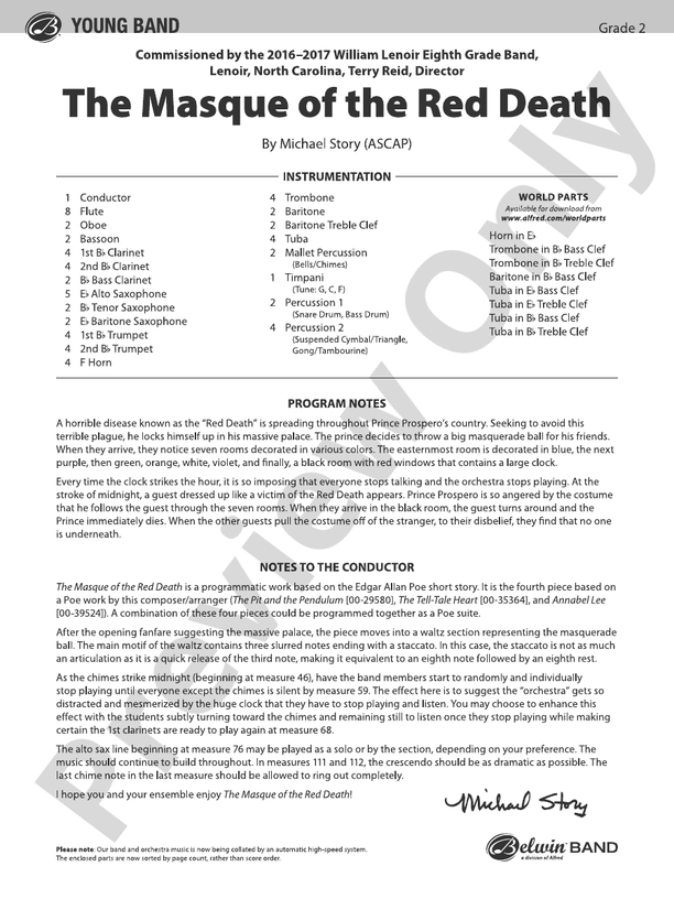 The Masque of the Red Death - Concert Band Conductor Score & Parts (Digital Download)