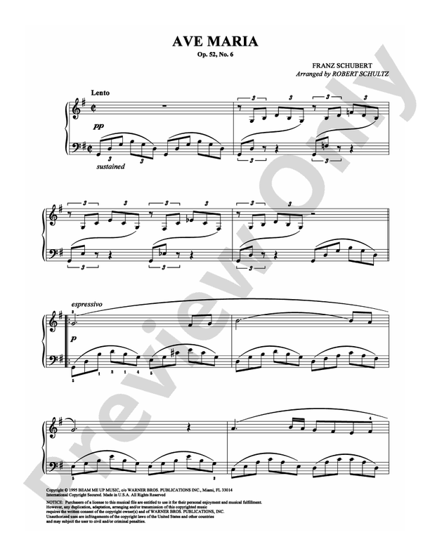 Schubert - Ave Maria - Arr. Robert Schultz - Piano (Digital Download)