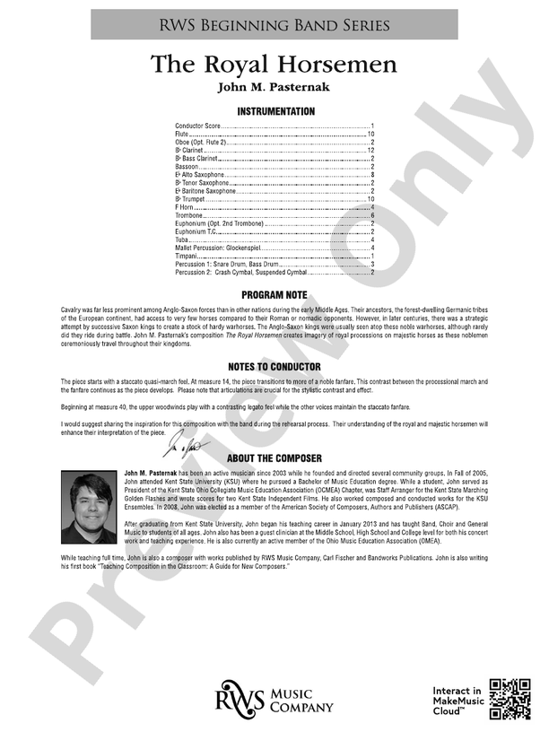 The Royal Horsemen - Concert Band Conductor Score & Parts (Digital Download)
