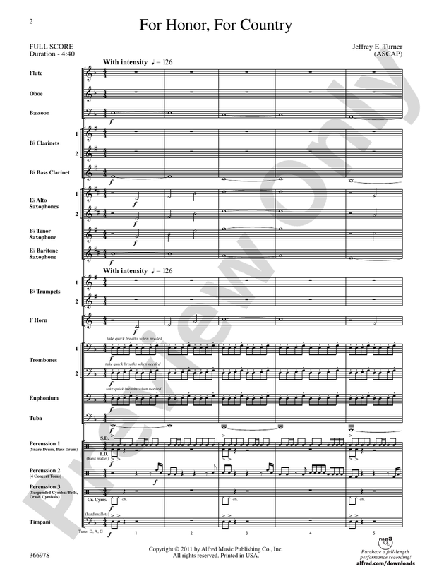 For Honor, For Country - Concert Band Conductor Score & Parts (Digital Download)