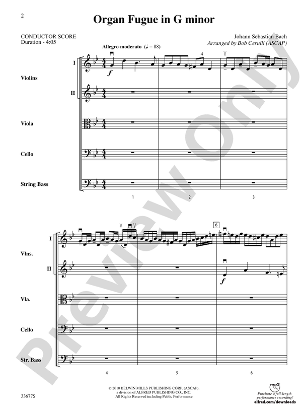 Organ Fugue in G Minor – String Orchestra Conductor Score & Parts (Digital Download)