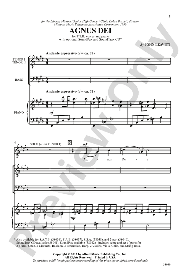 Agnus Dei - TTB Choral Octavo (Digital Download)