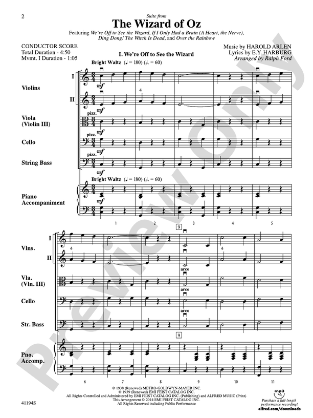 The Wizard of Oz, Suite from – String Orchestra Conductor Score & Parts (Digital Download)