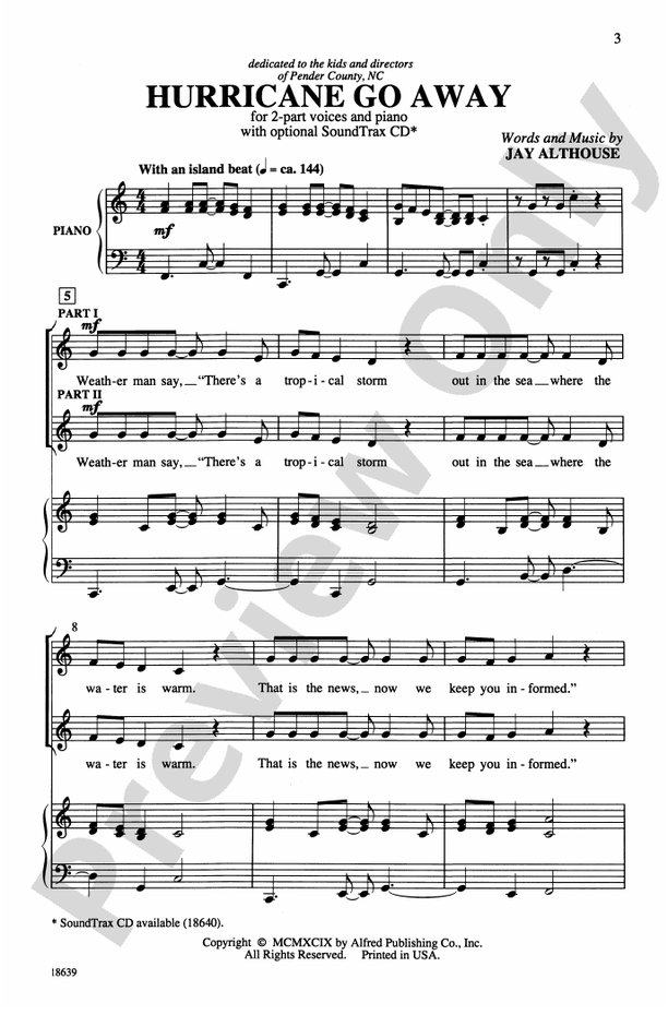 Hurricane Go Away – 2-Part Choral Octavo (Digital Download)