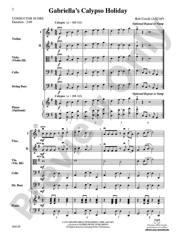 Gabriella's Calypso Holiday – String Orchestra Conductor Score & Parts (Digital Download)