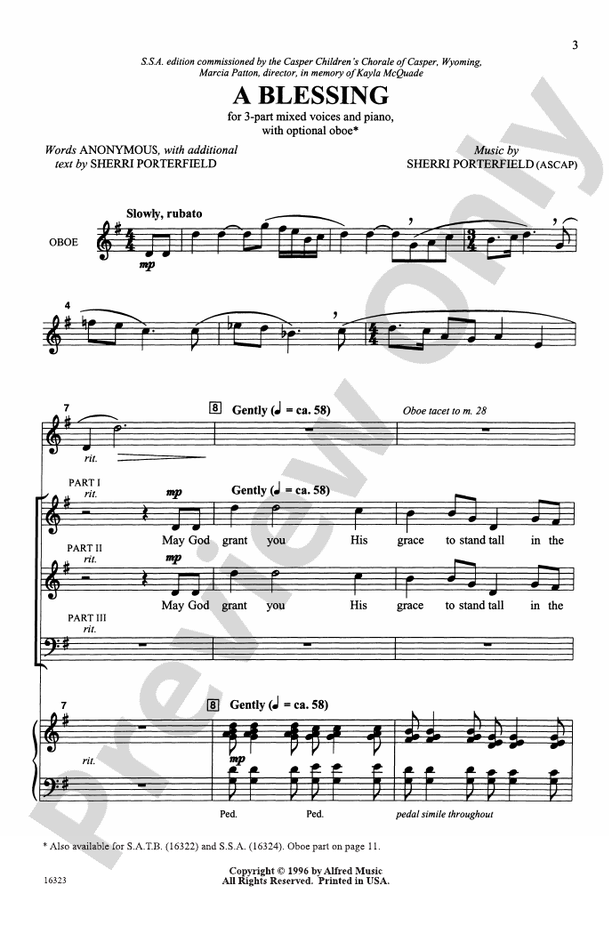 A Blessing - 3-Part Mixed Choral Octavo (Digital Download)