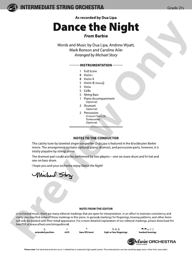 Dance the Night - String Orchestra Conductor Score & Parts (Digital Download)