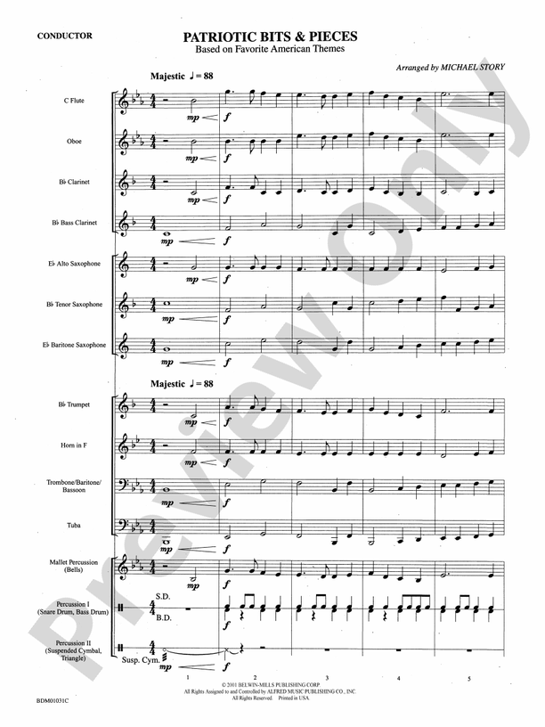 Patriotic Bits & Pieces (based on Favorite American Themes) - Concert Band Conductor Score & Parts (Digital Download)