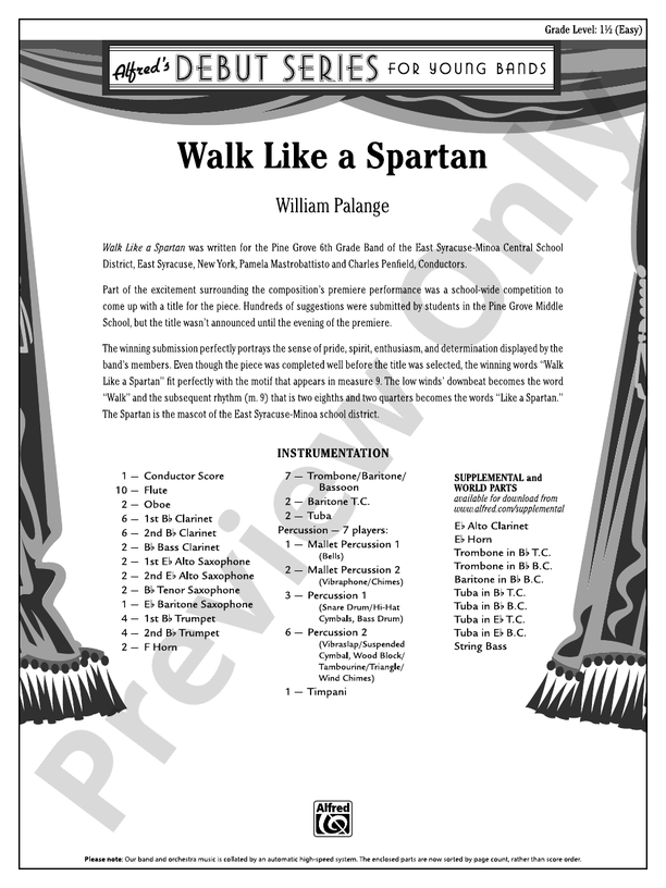 Walk Like a Spartan - Concert Band Conductor Score & Parts (Digital Download)