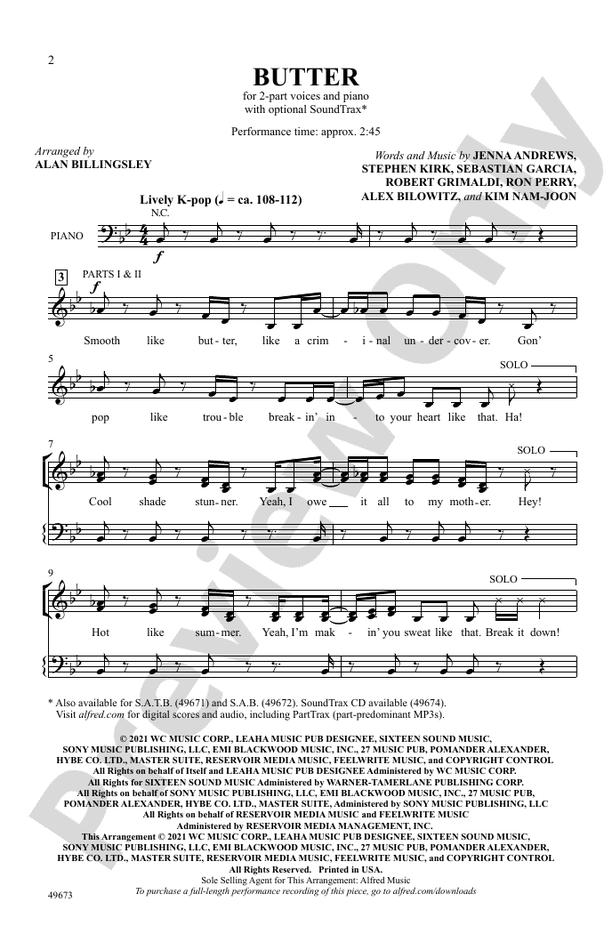 Butter - 2-Part Choral Octavo (Digital Download)