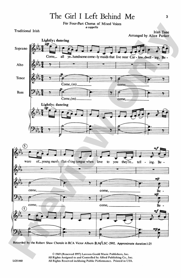 Girl I Left Behind Me – SATB Choral Octavo (Digital Download)