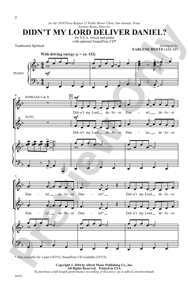 Didn't My Lord Deliver Daniel? – SSA Choral Octavo (Digital Download)