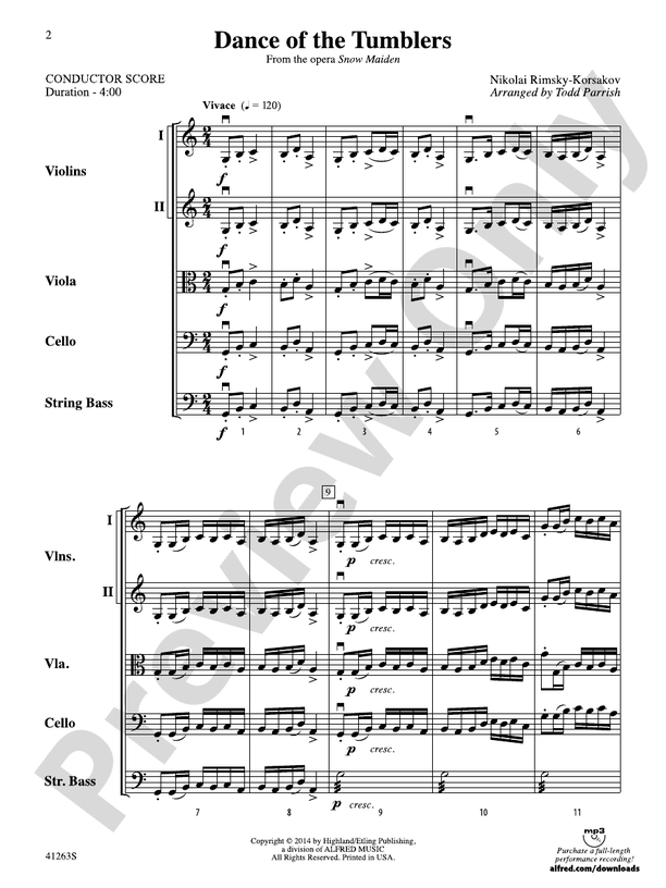 Dance of the Tumblers (from the Opera Snow Maiden) – String Orchestra Conductor Score & Parts (Digital Download)