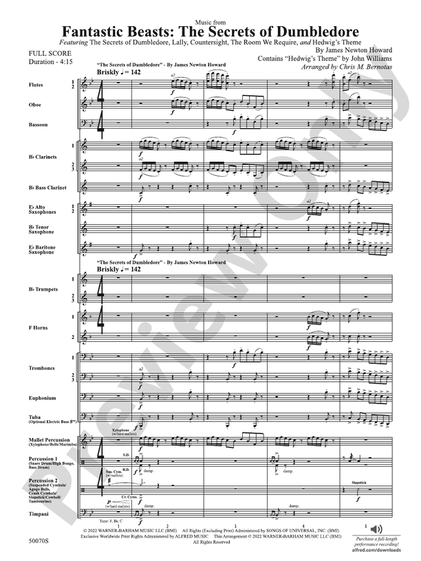 Fantastic Beasts: The Secrets of Dumbledore – Concert Band Conductor Score & Parts (Digital Download)