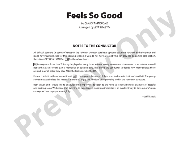 Feels So Good (Arr. Jeff Tkazyik) - Jazz Ensemble Conductor Score & Parts (Digital Download)